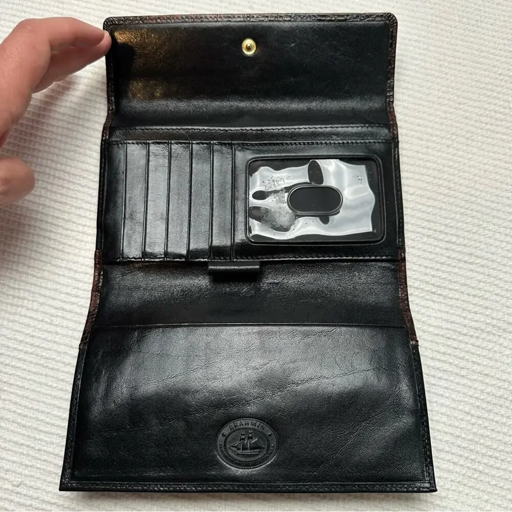 Brahmin Vintage Tuscan Black Leather Croc-embossed Cowhide Frame Wallet